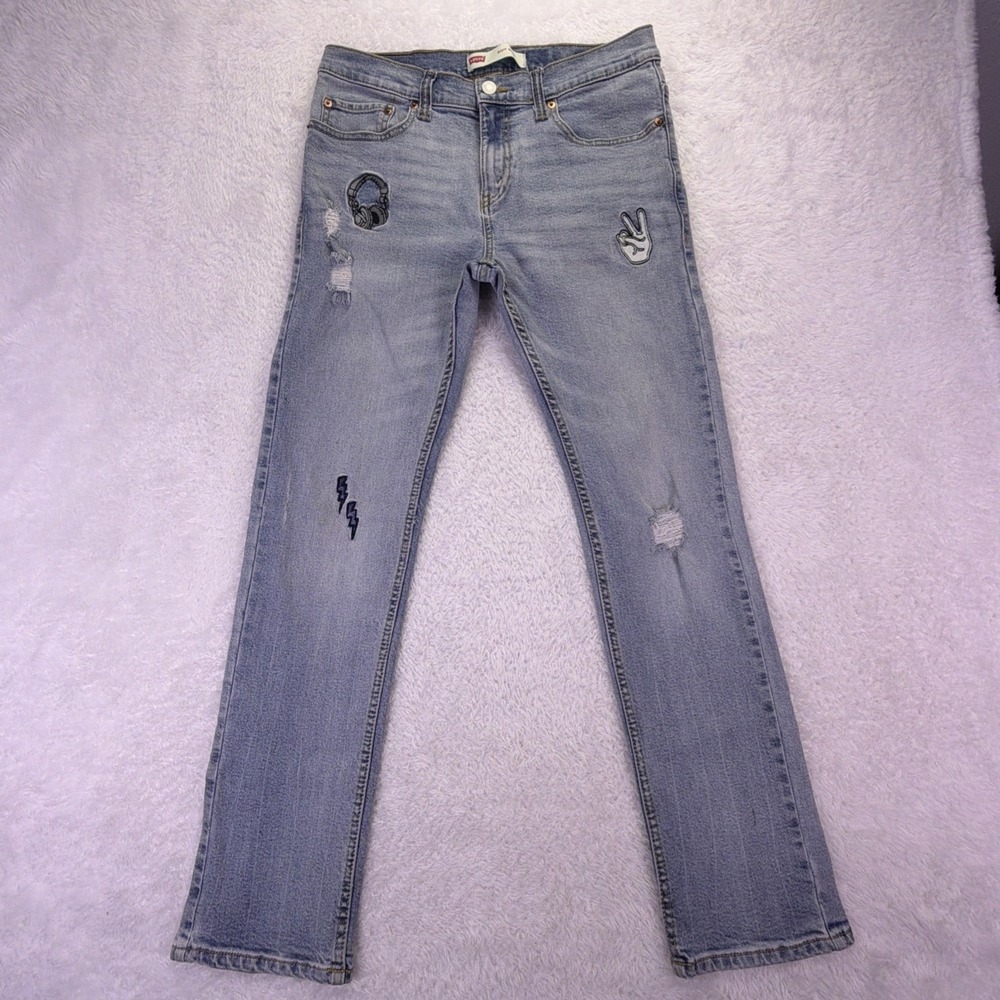 Levi's 511 Slim Light Wash Jeans Peace Headphone Patches Girls 20 Regular 30x30